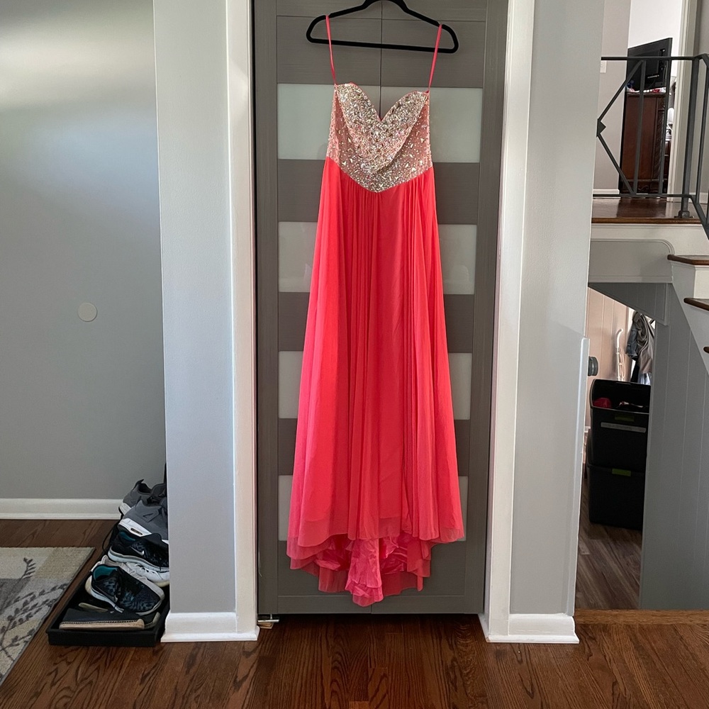 Strapless Pink Rhinestone Prom Dress